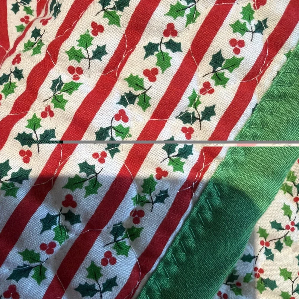 Vtg Christmas Table Runner 2 Sided Red Green Holly 67